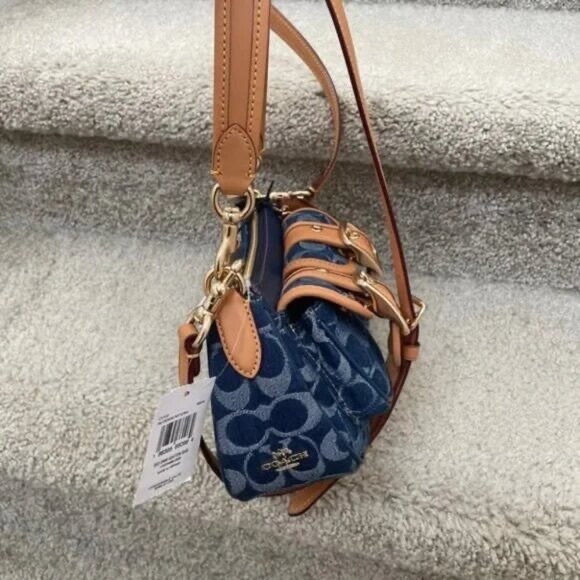 COACH Ashton Baguette Bag In Signature Canvas Denim/Brown CY700 - Picture 3 of 5